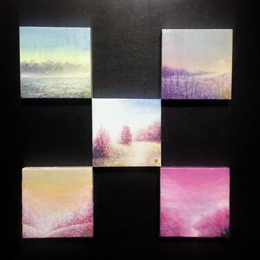 many tiny paintings gathered together. they are all small versions of previous scenes, repainted.